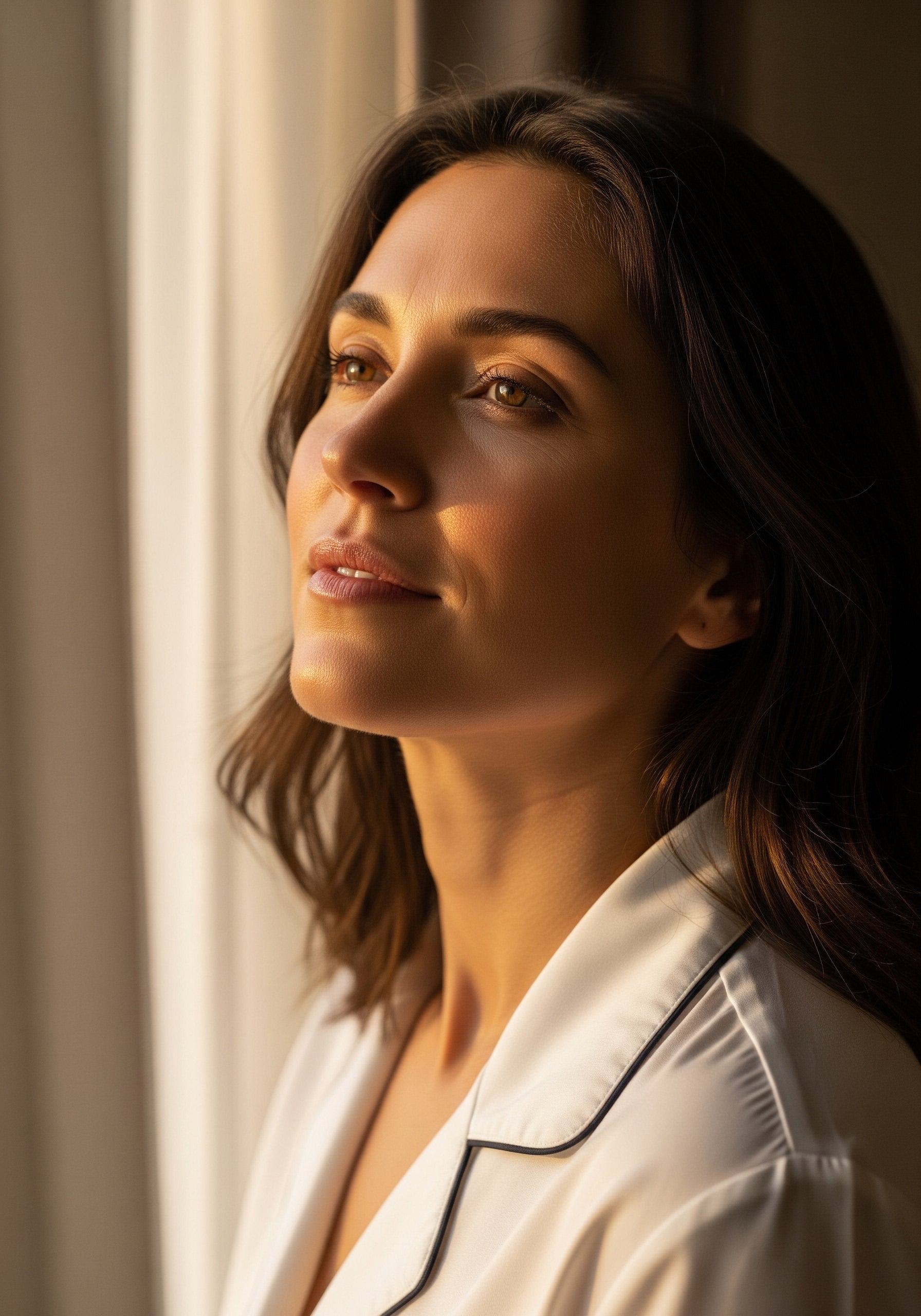 Confident woman in soft golden light, symbolising balance, emotional wellbeing, and ritual-based wellness with The Pink Pill.